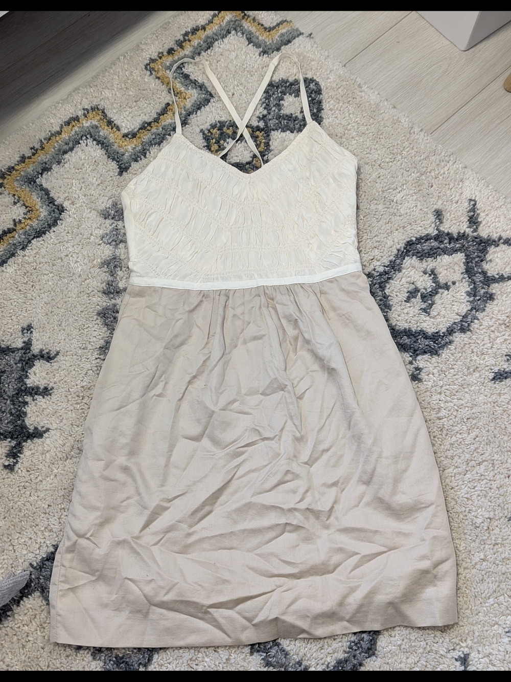 Banana Republic Cream & Tan Spaghetti Strap Midi Dress